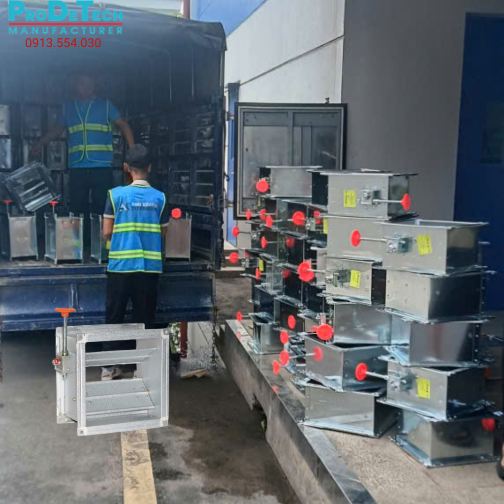 Van gió vuông tay trục vít giúp cân bằng áp suất, giảm thất thoát lưu lượng và tối ưu hiệu suất hệ HVAC.