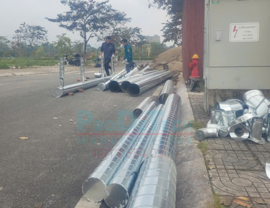 Gia công và vận chuyển hệ thống ống gió tròn xoắn đồng bộ phục vụ thi công hút khói nhà hàng BBQ