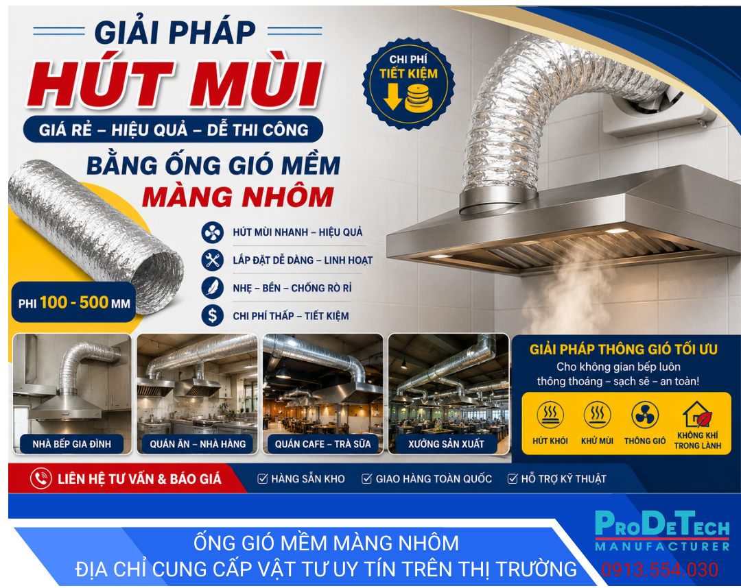 Giải pháp hút mùi giá rẻ bằng ống gió mềm màng nhôm